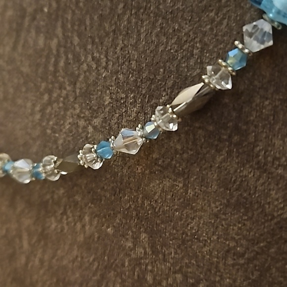 Vintage Aurora Borealis Crystal Lampwork Foil Glass Square Beaded Necklace - Picture 4 of 9